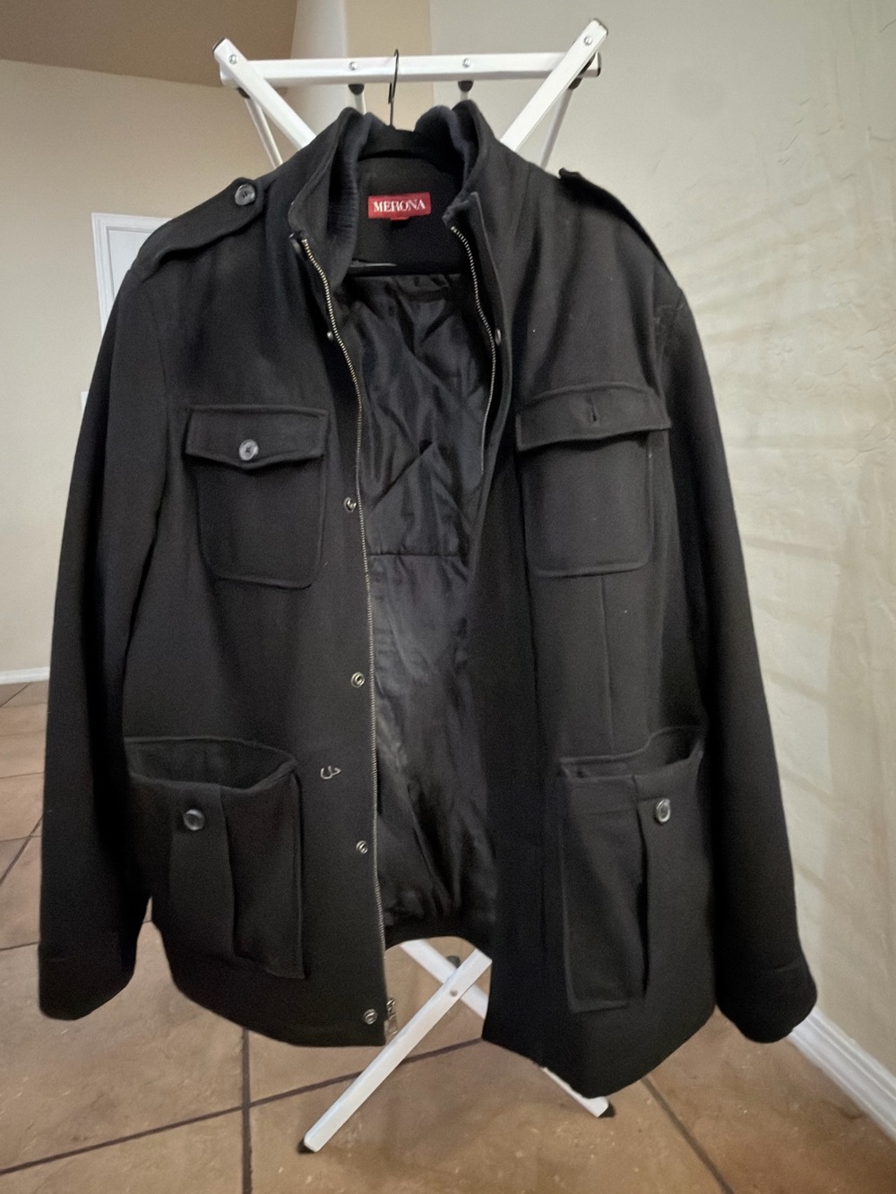 Merona Men's Black Military Field Jacket with Patch Pockets